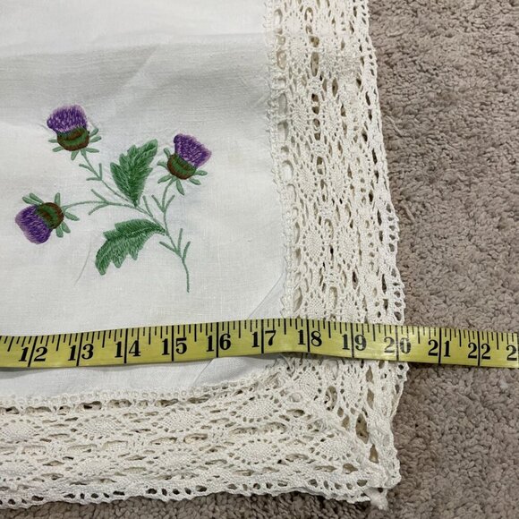 Vintage Embroidered Table Cover Tablecloth Purple Flowers 40X40 Crochet Trim - Picture 7 of 10